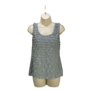 jtb Womens Ruffled Tank Top Sz Small Gray Sequin Sleeveless Frilled Top Pullover